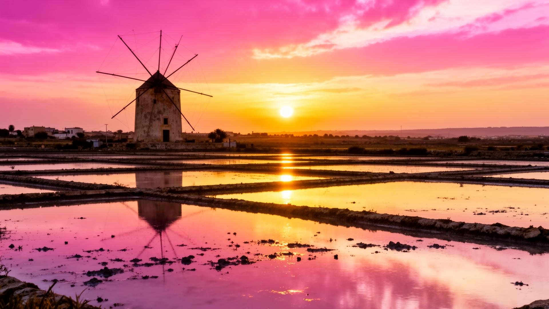 Stagnone salt pans at sunset